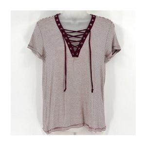 FOREVER 21 Lace Up Collar Tee 0060